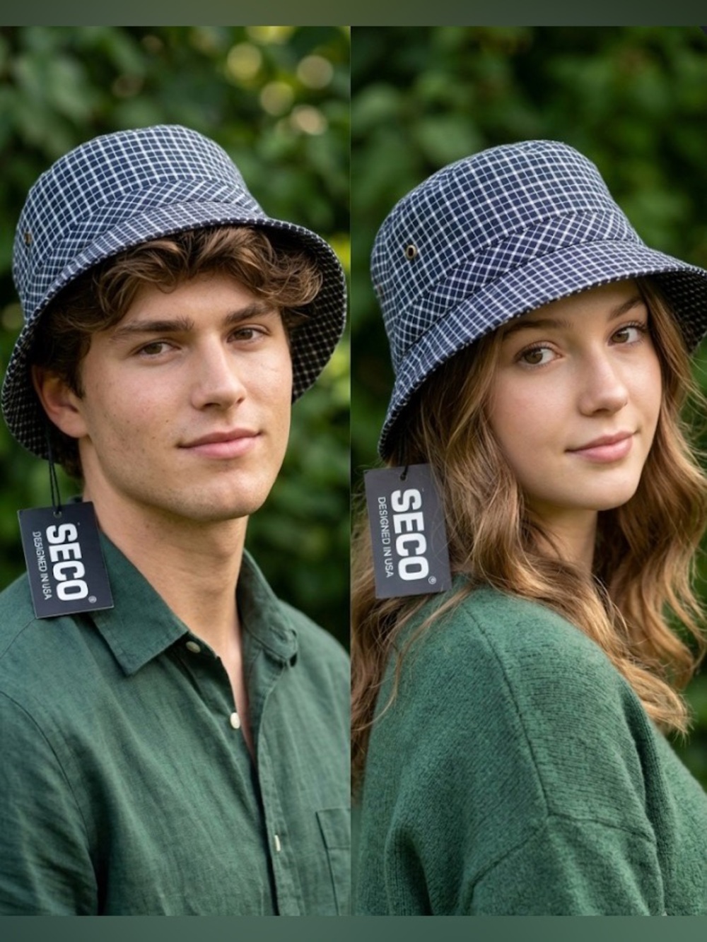 Seco bucket, hat, black, and white plaid